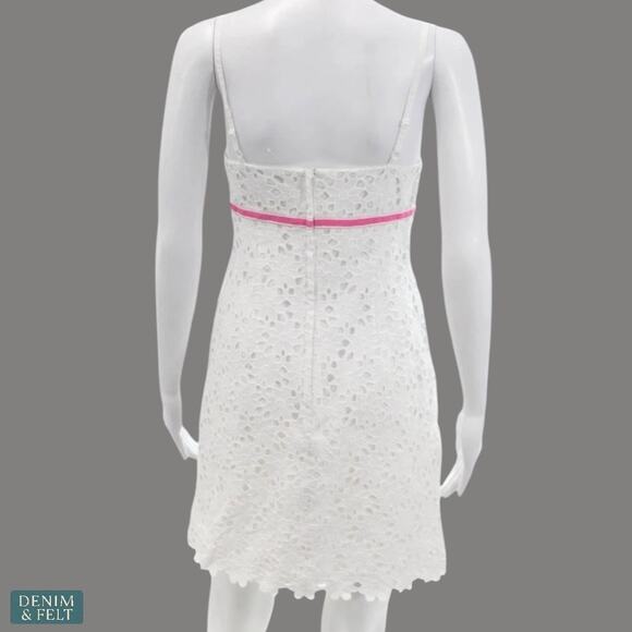 Lilly Pulitzer White Eyelet Lace Mini Dress Pink Trim Floral Lined Size 2 - Picture 3 of 7